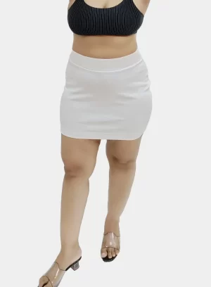 Basic White Structured Contour Rib Mini Skirt