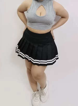 Flared Adorable Plain Mini Skirt Skater ( Black )