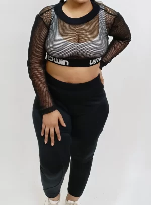 Black Fishnet Cover up Crop Top