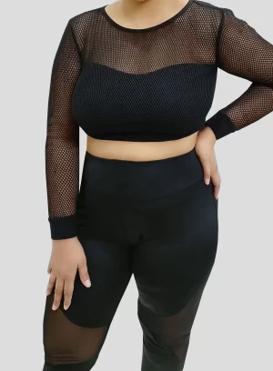 Black Fishnet Black Inner Cover up Crop Top