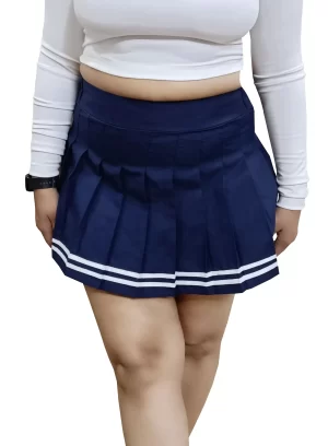 Flared Adorable Plain Mini Skirt Skater ( Navy Blue )