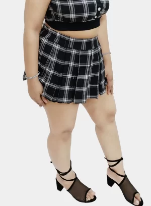 Black Mini Plaid Pleated Micro Skirt