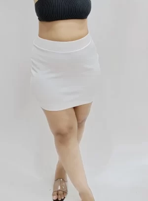 Basic White Structured Contour Rib Mini Skirt