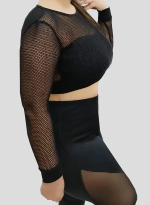 Black Fishnet Black Inner Cover up Crop Top